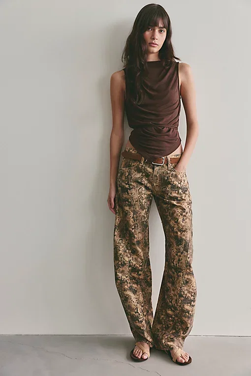 We The Free Fable Printed Low Rise Twisted Bowed Jeans
