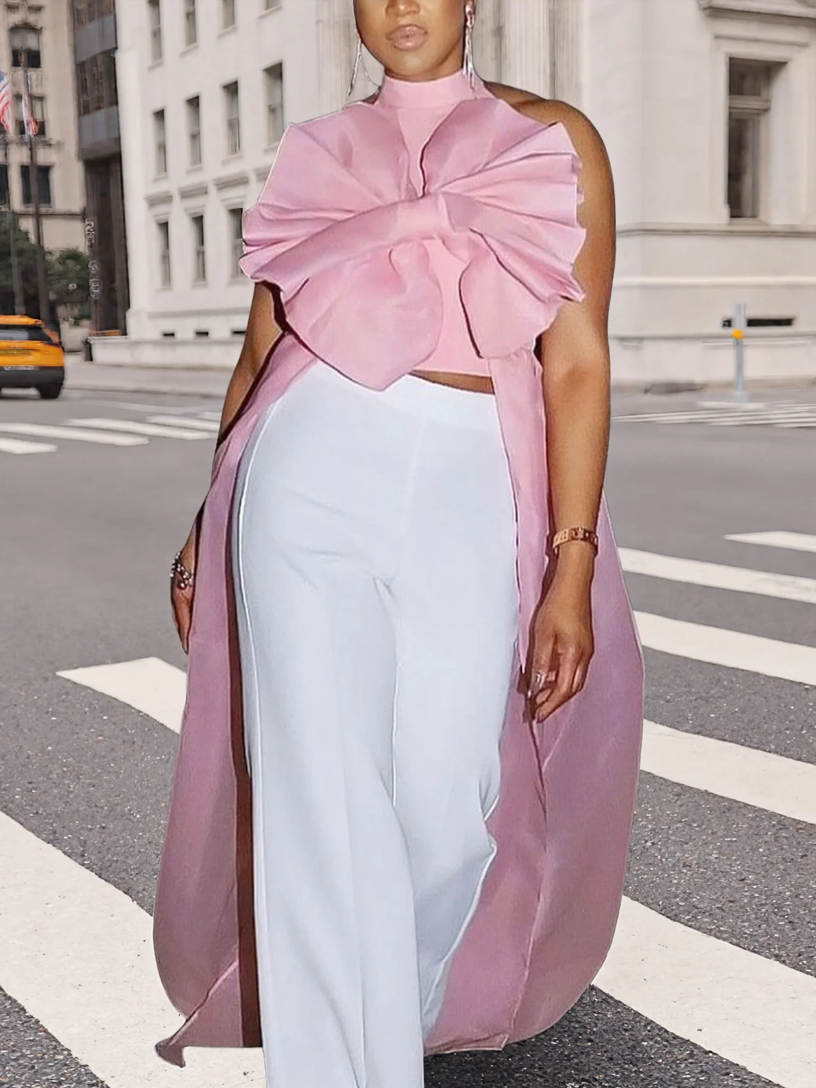 Elegant Plain Bow Halter Neck Blouse