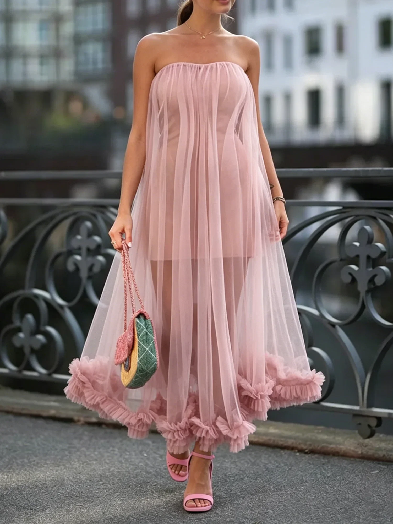 Elegant Plain Peplum Strapless Maxi Dress