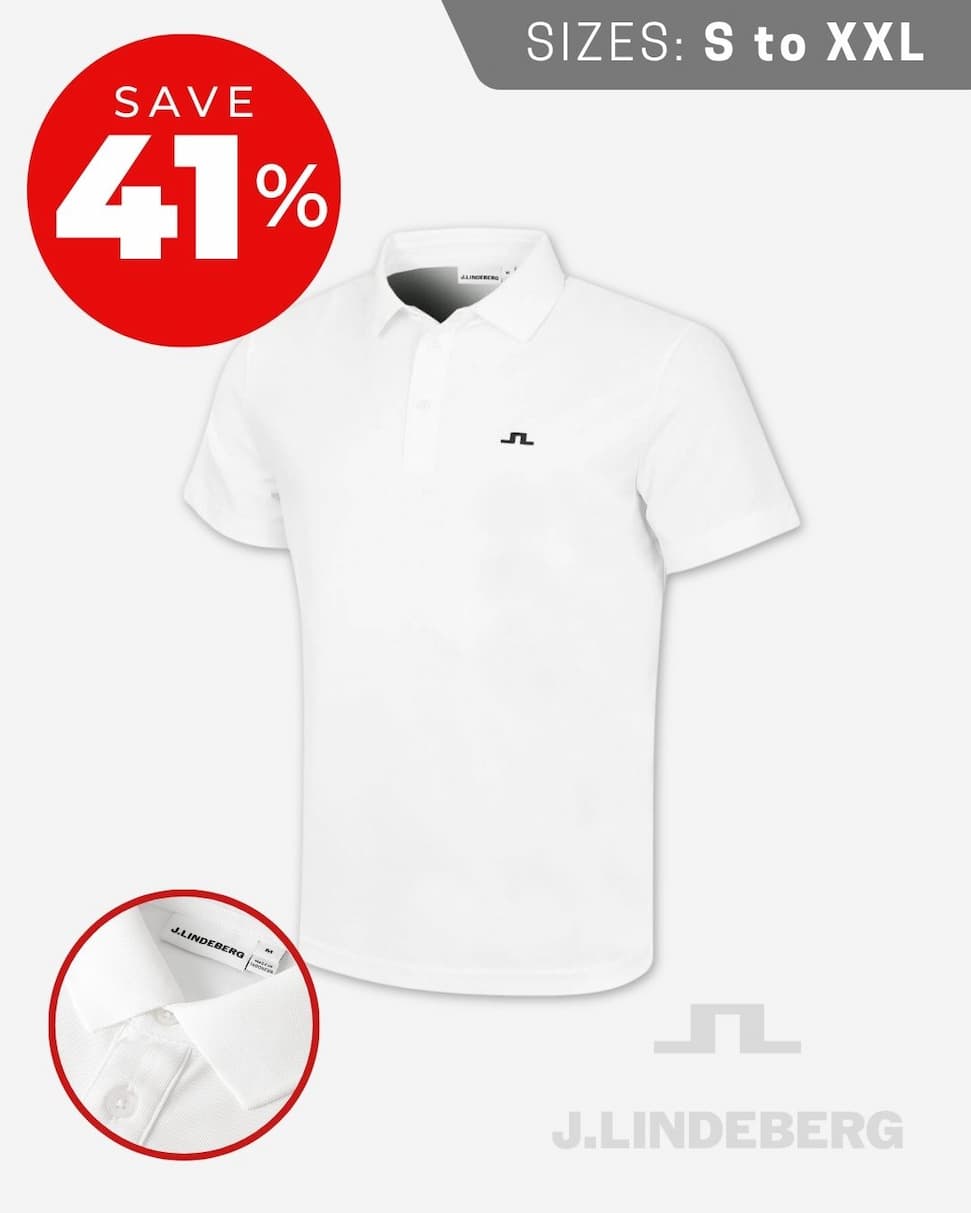 J.Lindeberg Mens Bert Solid Moisture Wicking Golf Polo Shirt