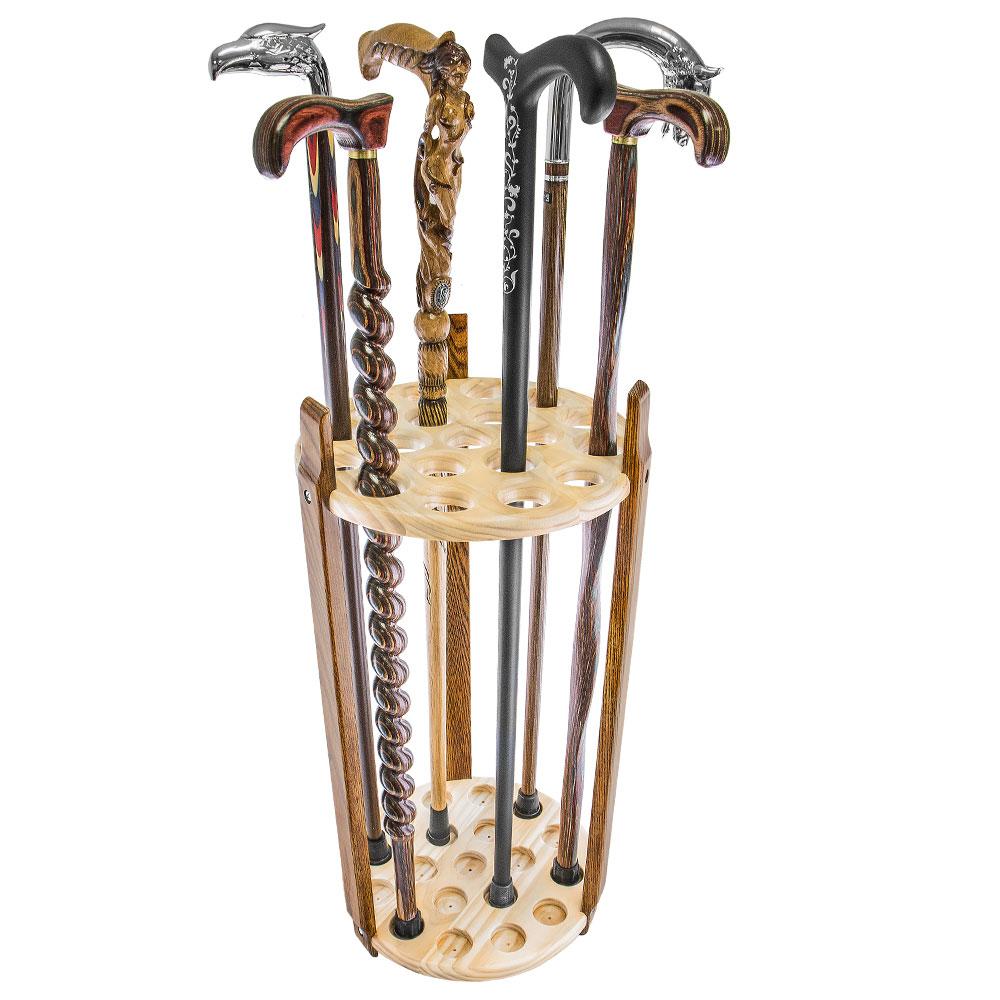 Image of Contemporary Cane Stand: Espresso Stained Ash & Pine, Round Design