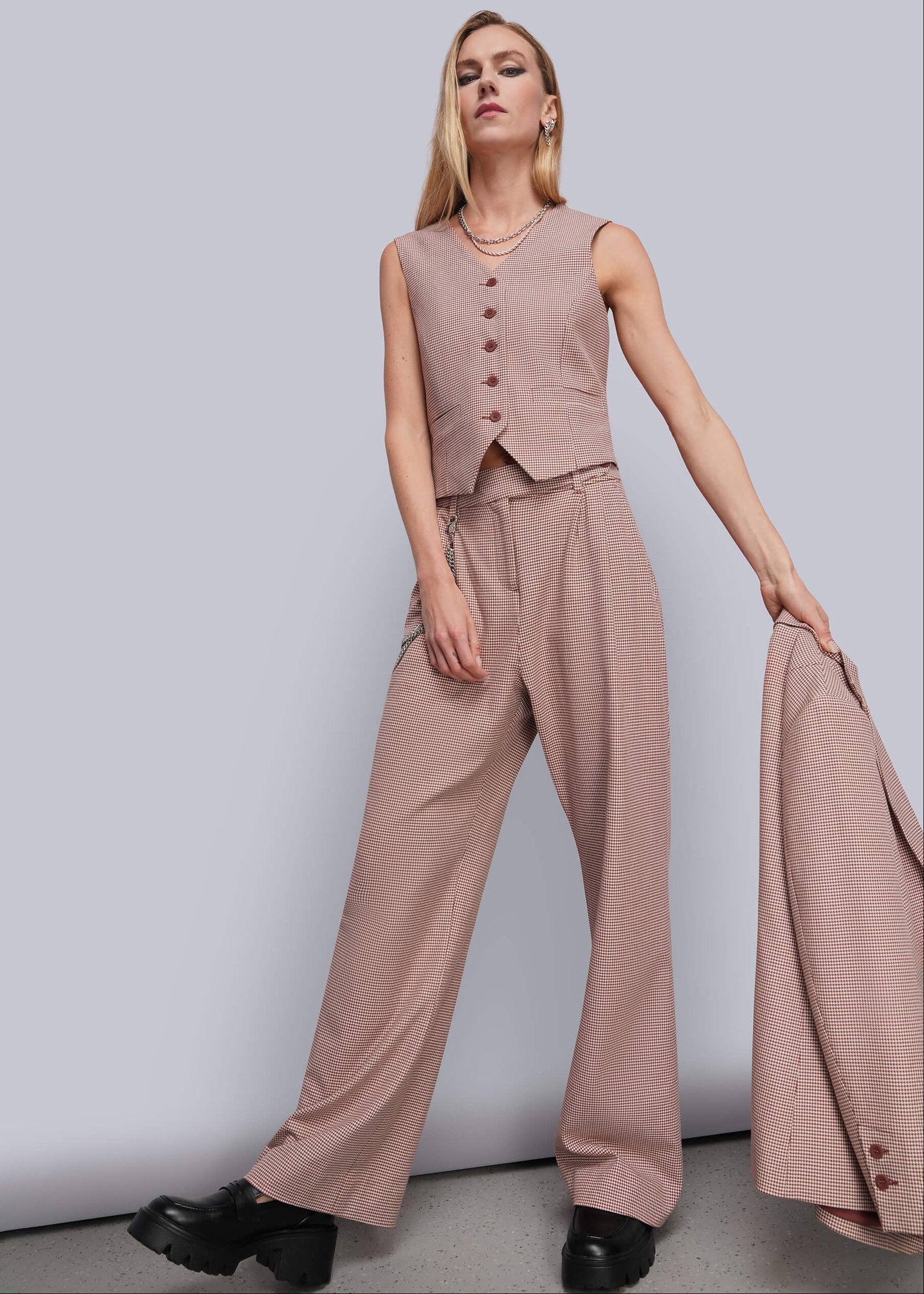 Image of The Empower Houndstooth Wide Leg Trouser