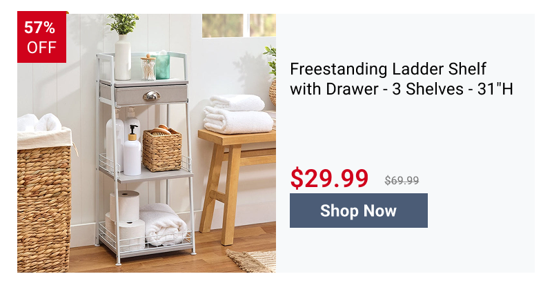 Freestanding Ladder Shelf with Drawer - 3 Shelves - 31"H