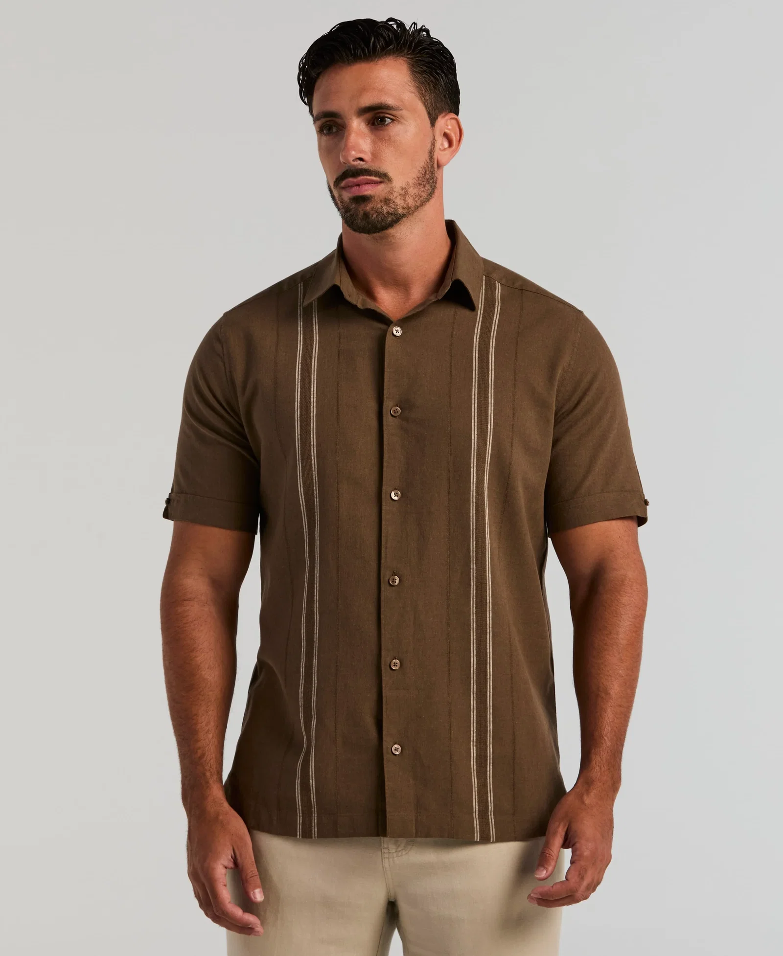 Image of Linen Blend Dobby Panel Shirt