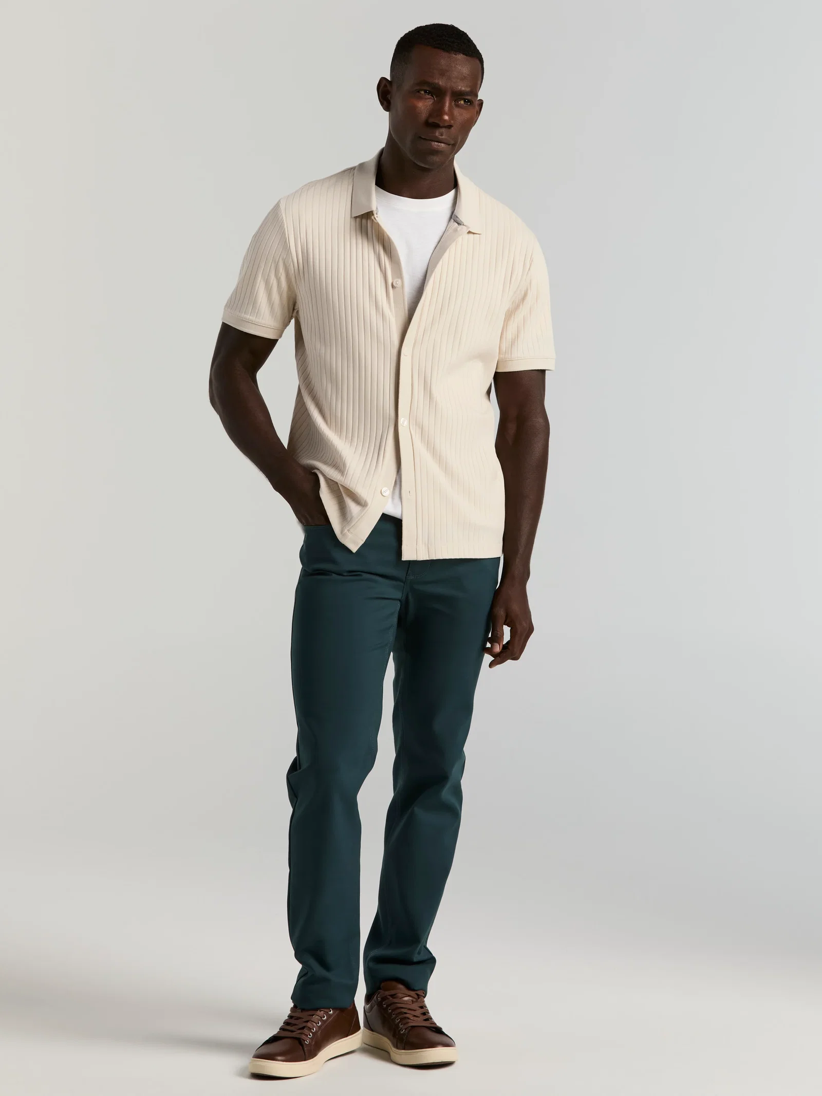 Ribbed Button Front Sweater Polo
