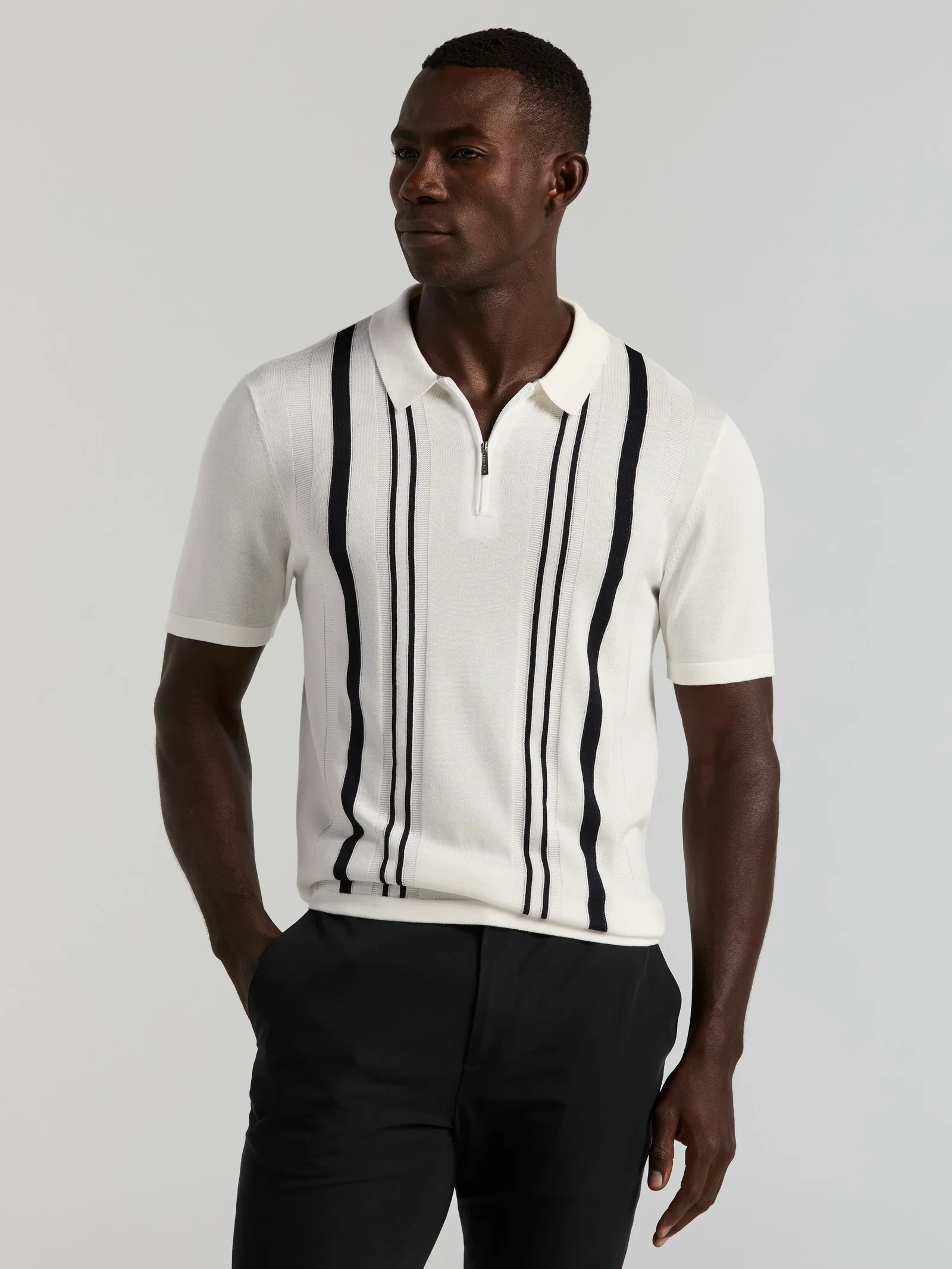 Cotton Modal Stripe Polo Sweater