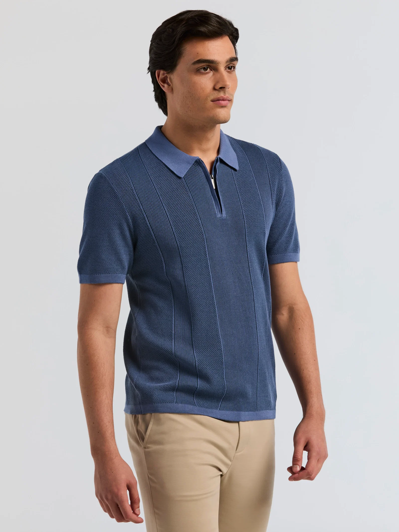 Vertical Texture Zip Sweater Polo