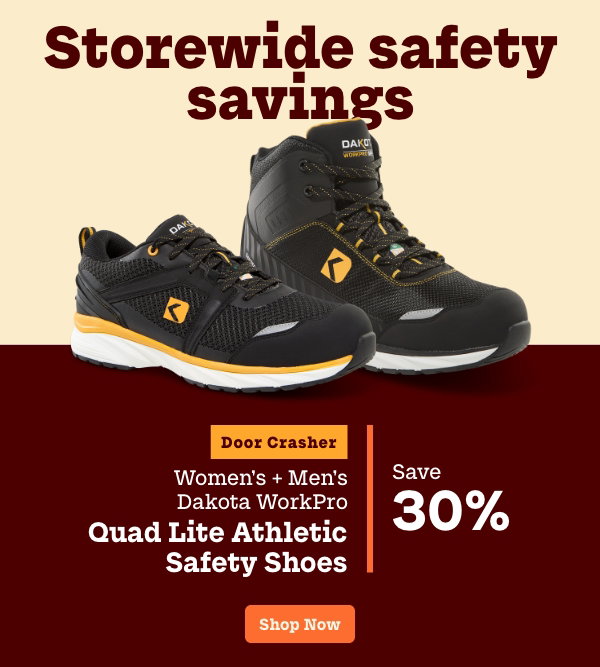 Door Crasher Women's + Men's Dakota WorkPro Quad Lite Athletic Safety Shoes Save 30%