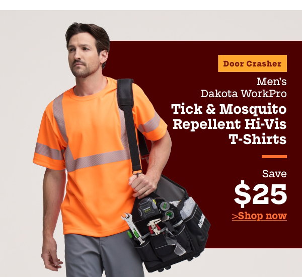 Door Crasher Men's Dakota WorkPro Tick & Mosquito Repellent Hi-Vis T-Shirts Save $25