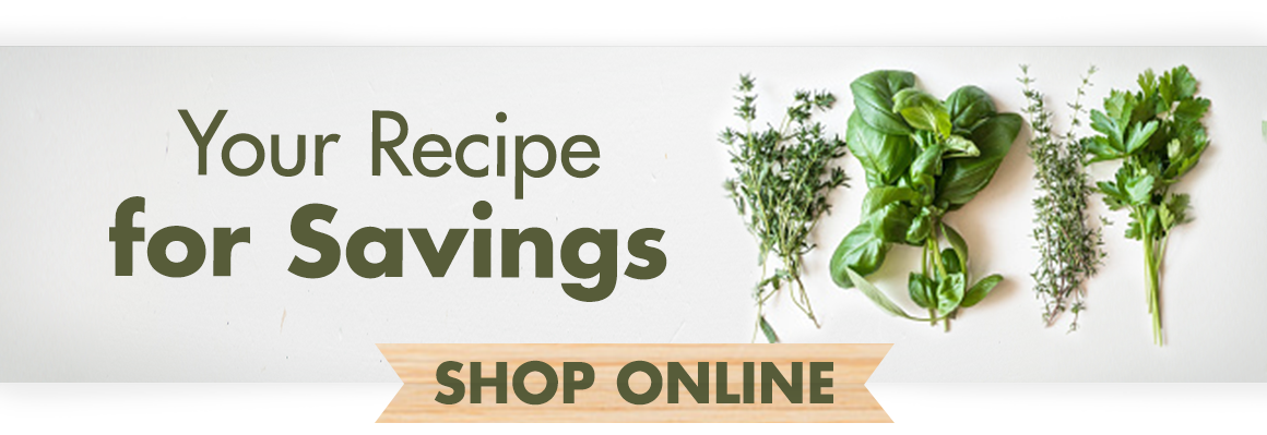 Your Recipe for savings. Image of thyme, basil, lavender, and parsley.