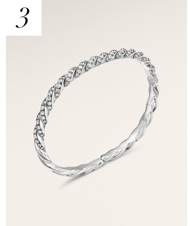 Sculpted Cable Flex Bracelet18K White Gold with Diamonds, 5mm