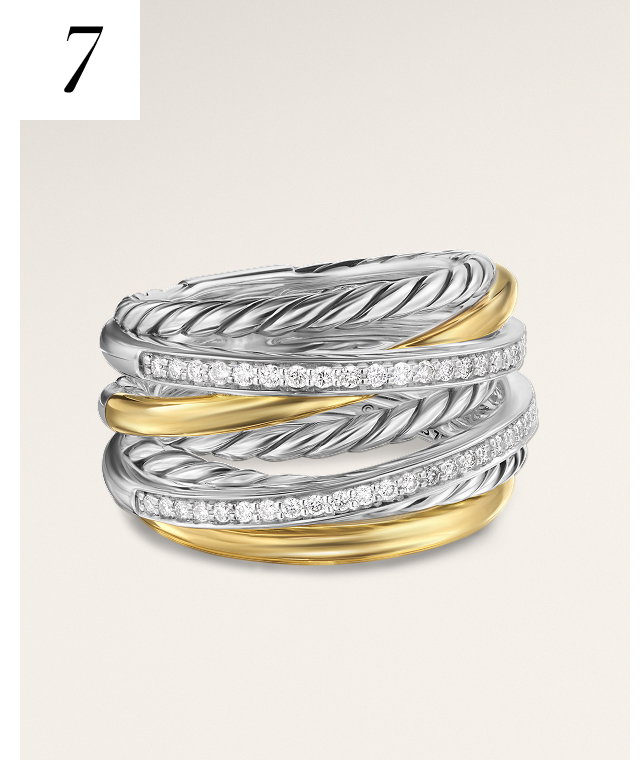 Crossover Seven Row RingSterling Silver with 18K Yellow Gold and Diamonds, 16mm