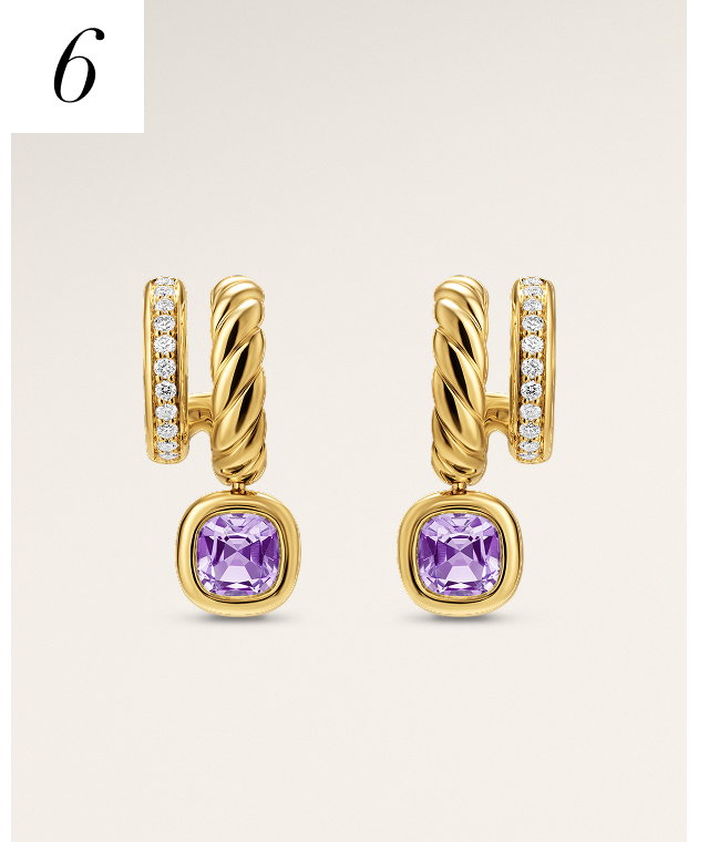 DY Mercer® Color Two Row Drop Earrings18K Yellow Gold with Amethyst and Diamonds, 19.5mm