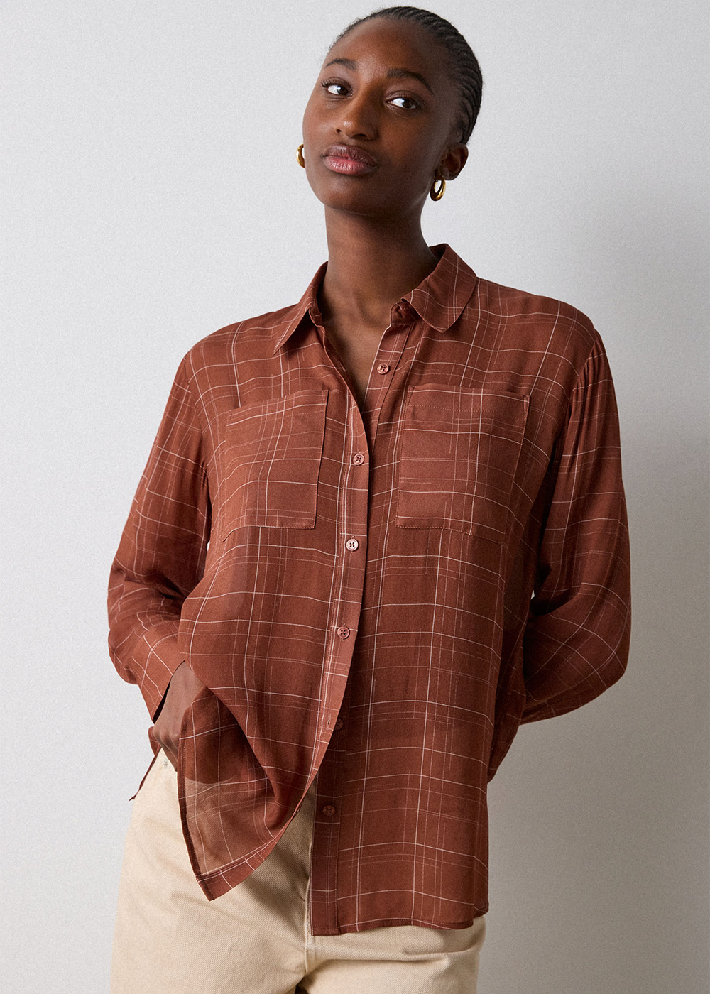 Brown Etched Check Sheer Shirt