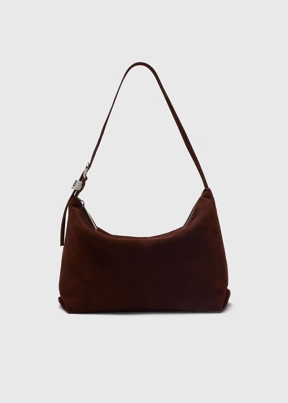 Chocolate Ring Detail Suede Shoulder Bag