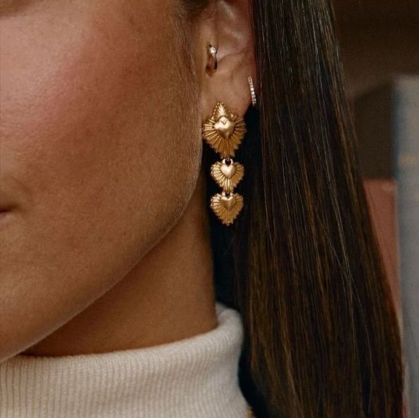 Three Hearts Adjustable Gold Earrings