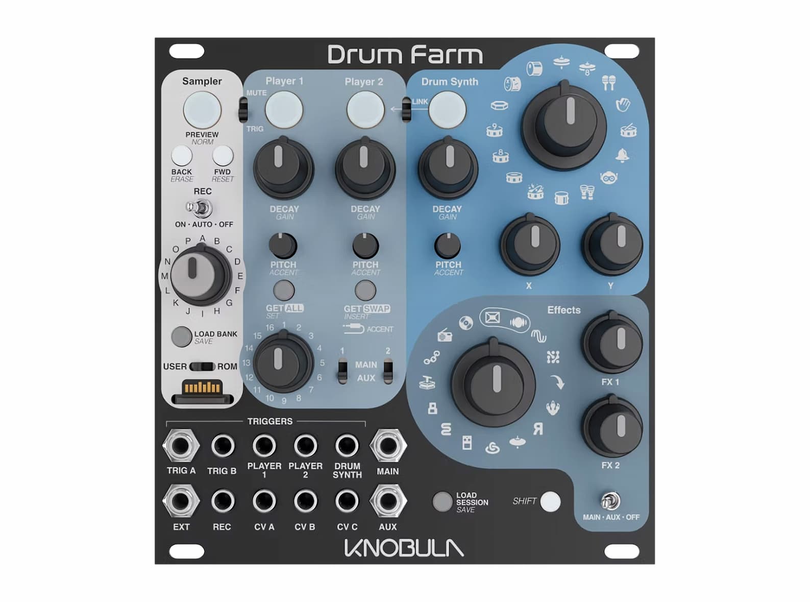 Knobula Drum Farm Drum Synth + Effects + Sampler