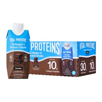 Vital Proteins 10g Collagen and 30g Total Protein Shake, Chocolate, 11 fl oz, 18-pack