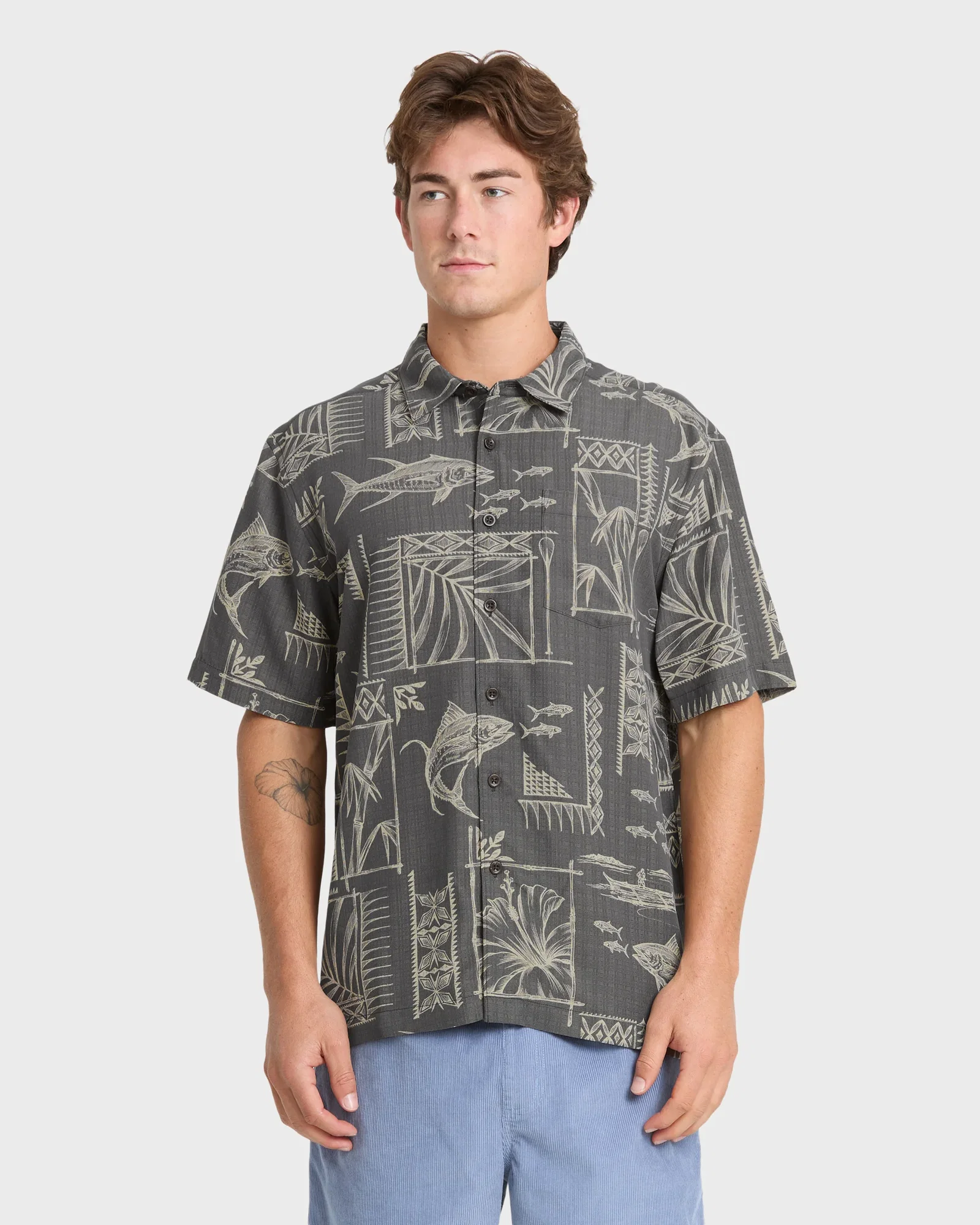 Image of Waterman Paradise Bay Short Sleeve Woven Shirt - Phantom