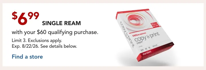 $6.99 single ream with $60 qualifying purchase