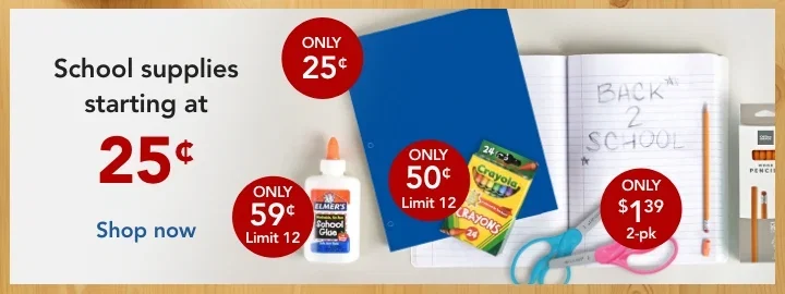 school supplies starting at 25 cents