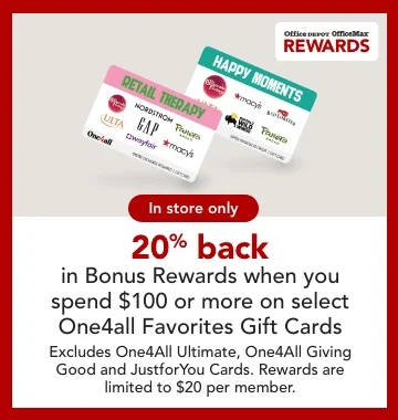 20% back in bonus rewards when you spend $100 or more on select gift cards