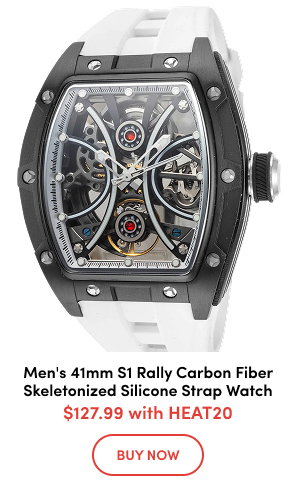INV-69525  INVICTA Men's 41mm S1 Rally Automatic Carbon Fiber Inset Skeletonized White Silicone Strap Watch  $127.99 with HEAT20