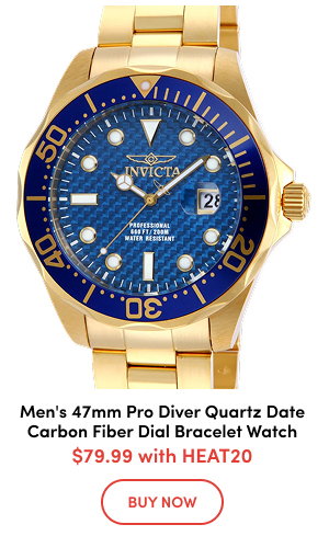 INV-54661  INVICTA Men's 47mm Pro Diver Quartz Date Carbon Fiber Dial Bracelet Watch  $79.99 with HEAT20