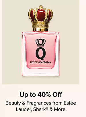 Up to 40% off beauty and fragrances from Estée Lauder, Shark and more. A perfume bottle.