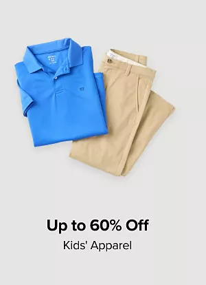 Up to 60% off kids apparel. Shop now. A blue polo shirt and khaki pants.