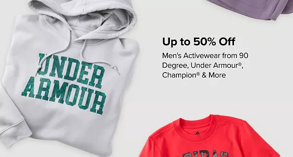 Up to 50% off mens activewear from 90 Degree, Under Armour, Champion and more. Shop now. A gray hoodie.