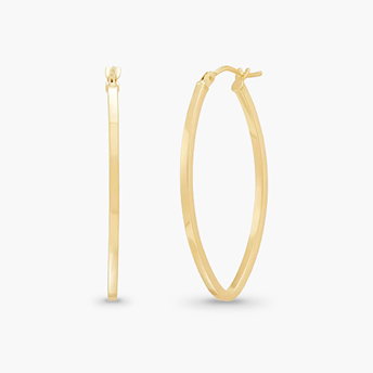 Pinched Oval Hoop Earrings in 14K Yellow Gold
