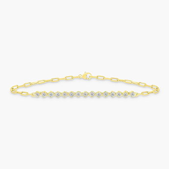 Diamond Faux Bezel Paperclip Bracelet in 10K Yellow Gold 