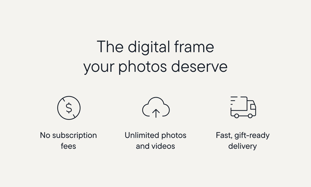 No subscription fees. Unlimited photos and videos. Fast, gift-ready delivery