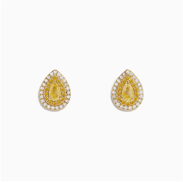 14K Yellow Gold White and Yellow Diamond Pear Stud Earrings