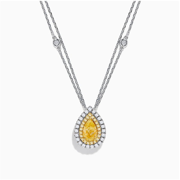 18K Two Toned White & Yellow Diamond Layered Doble Halo Pendant