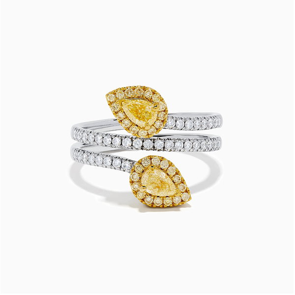 18K Two-Tone Gold Yellow and White Diamond Wrap Bypass Ring