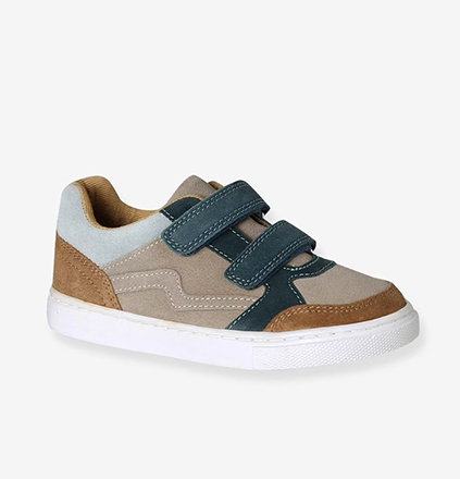 Leather trainers with touch-fastening straps for boys - set brown
