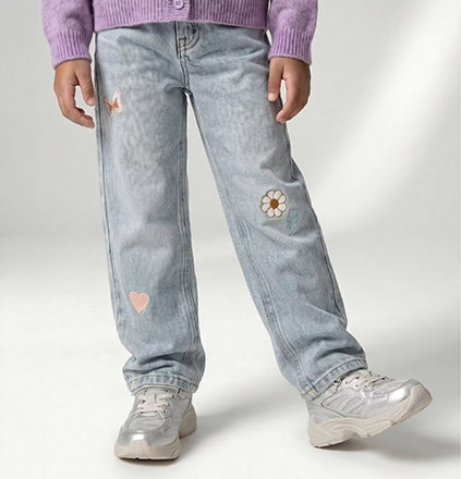 Girls' embroidered floral Mom jeans - blue