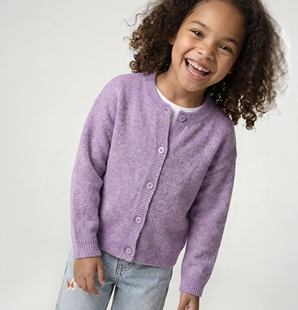 Long-sleeved knitted cardigan for girls - lavender