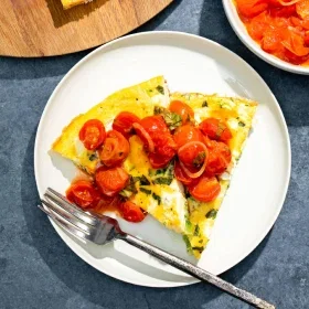 Zucchini and Goat Cheese Frittata with Cherry Tomato Sauce
