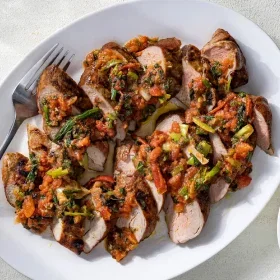 Spice-Rubbed Pork with Tomato-Ginger Salsa