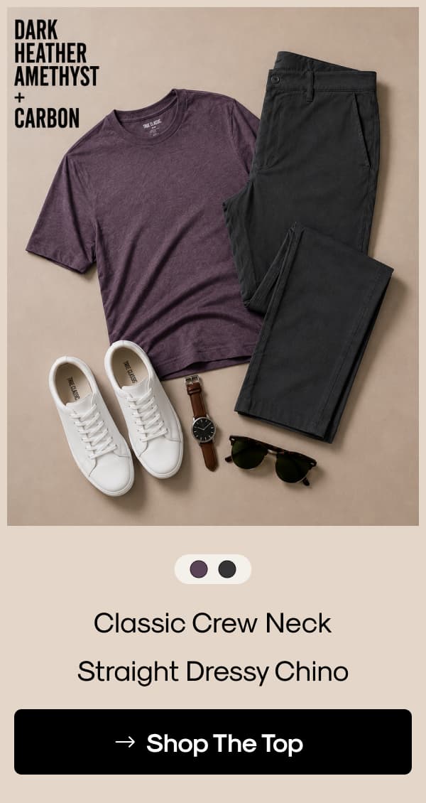 dark heather amethyst crew and dressy chino pants