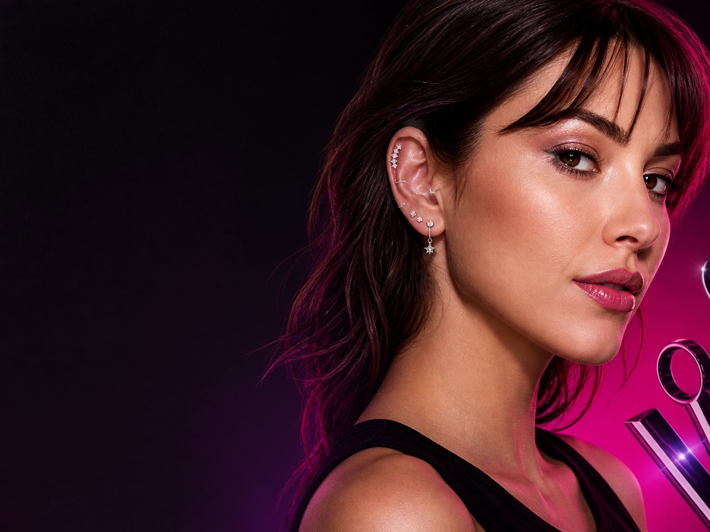 Model wearing a curated ear stack from the new Body Jewelry Edit.