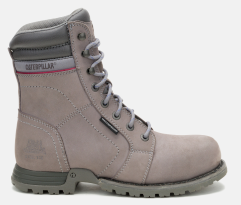 CAT Footwear - Women's Echo Waterproof Steel Toe Work Boot - Frost Grey colorway.