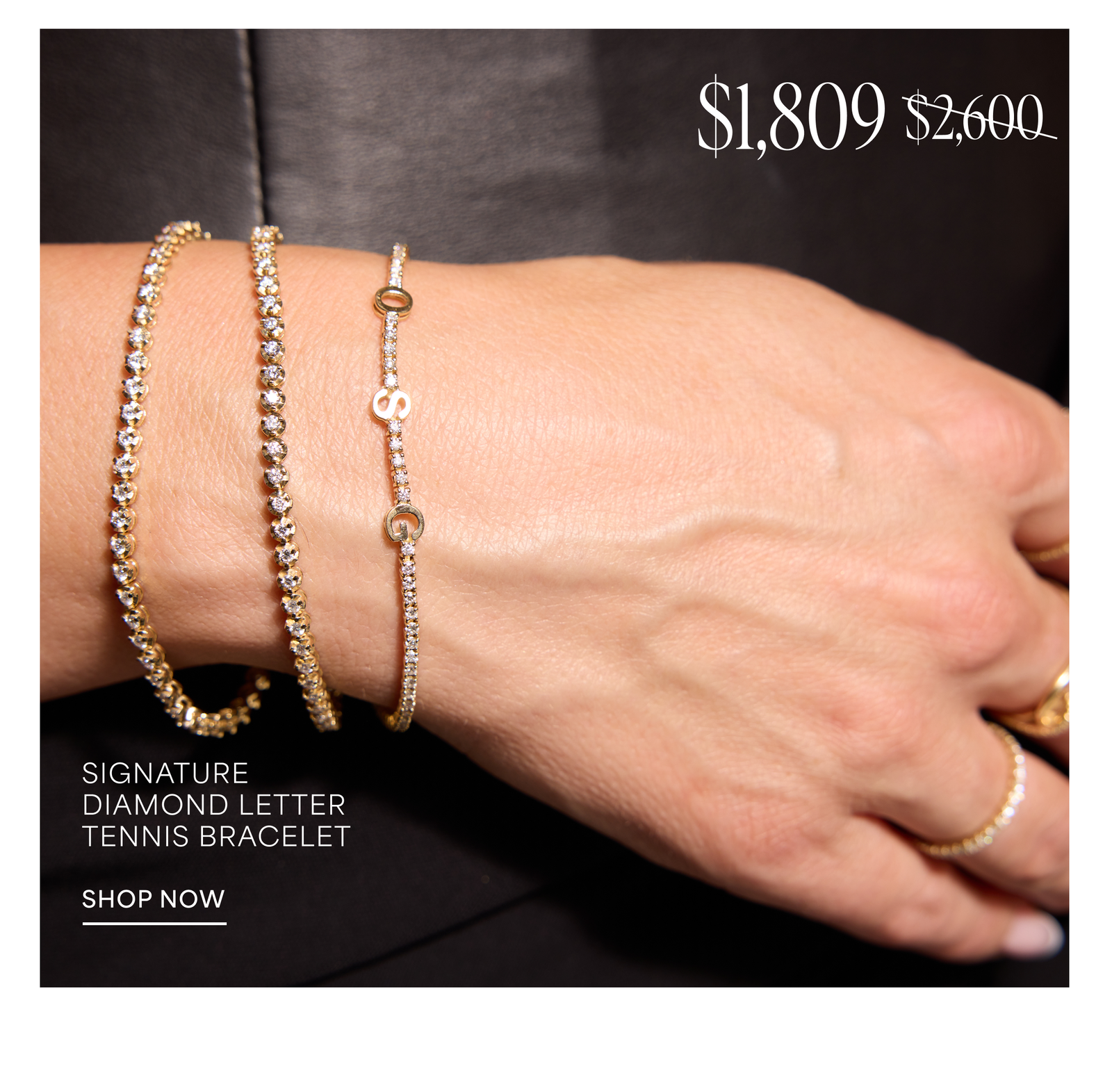 Signature Diamond Letter Tennis Bracelet