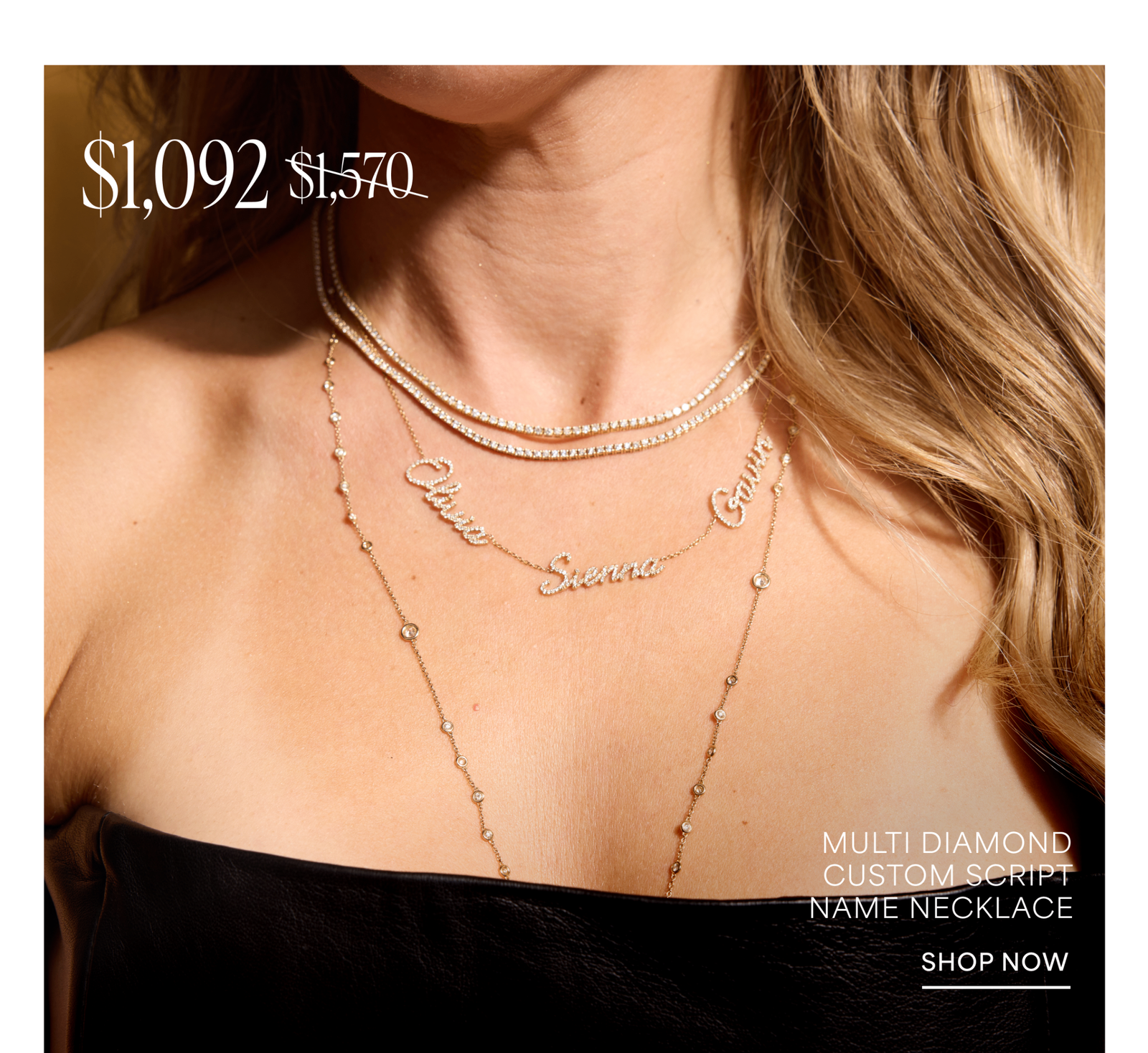 Multi Diamond Custom Script Name Necklace