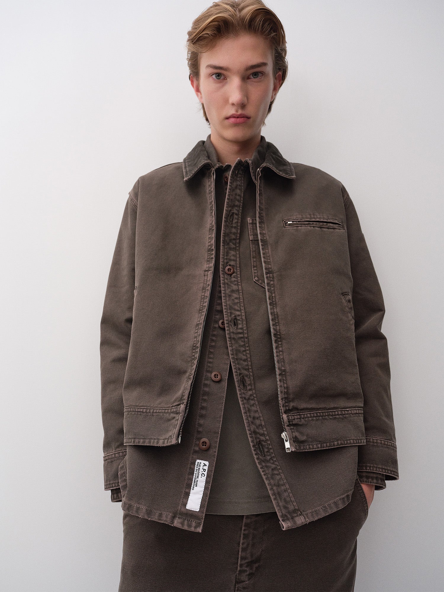 A.P.C. model in Fall 26 outfit
