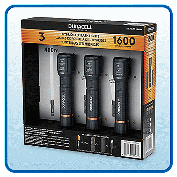 Duracell 1600 Lumen Hybrid Power LED Flashlight, 3-Pack