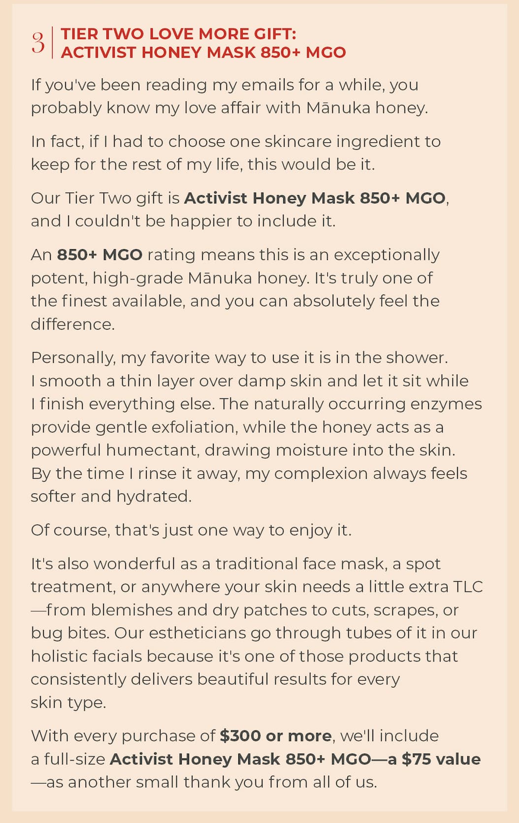 3 | Tier Two Love More Gift: Activist Honey Mask 850+ MGO